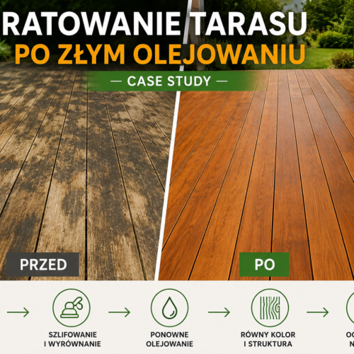 Ratowanie tarasu po złym olejowaniu – jak przywrócono równy kolor i strukturę – Case Study
