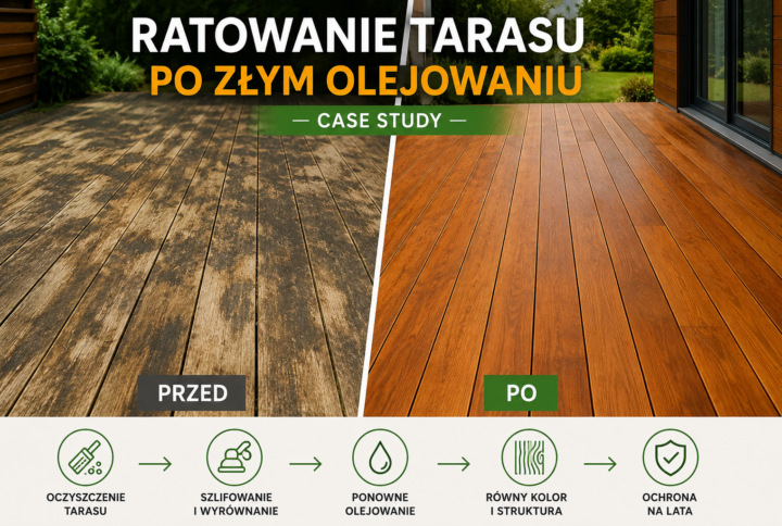 Ratowanie tarasu po złym olejowaniu – jak przywrócono równy kolor i strukturę – Case Study