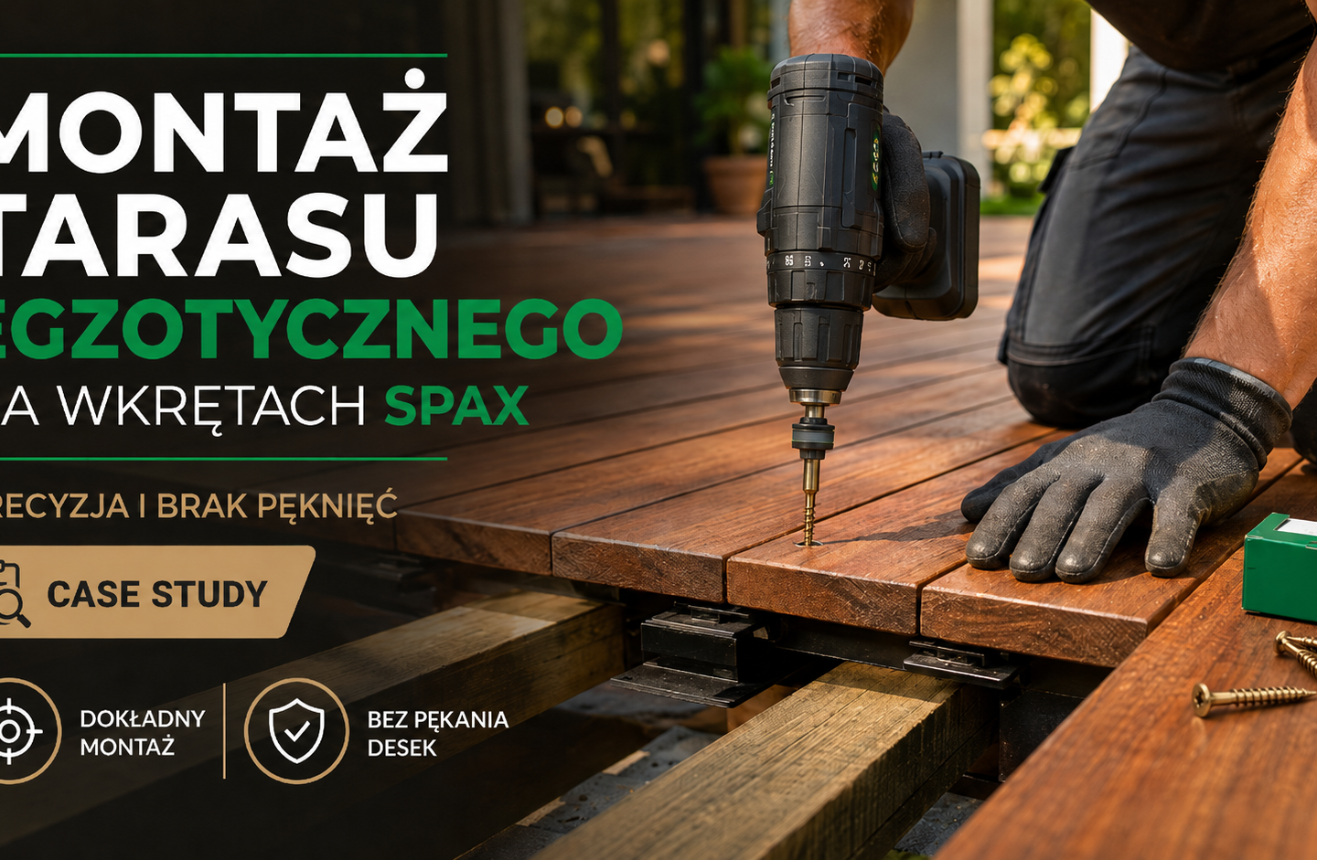 montaż tarasu egzotycznego na wkrętach spax